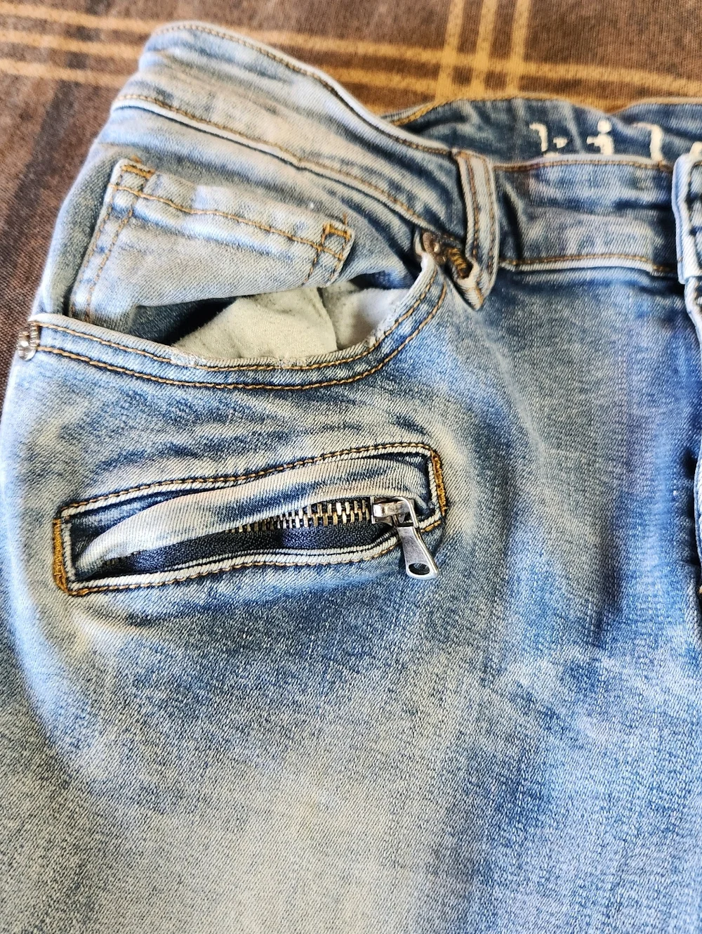 Kilogram Mens Moto Biker Jeans Light Wash Distressed Slim‎ Fit Blue Sz 34 Ribbed
